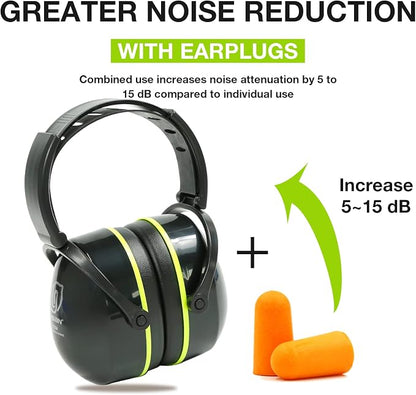 LYSIAN 31dB Hearing Protection Earmuffs, Foldable Adjustable Safety Ear Muffs for Shooting, Construction, Lawn Mowing, Adults