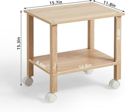 YUFAM 2 Tier Printer Stand with Storage,Under Desk Shelf Printer Table,Small Printer Stand with Wheels,Rolling Printer Cart for Office