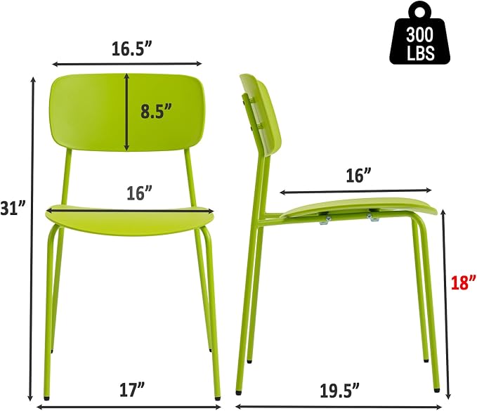 Sidanli Stackable Chairs Set of 4, Metal Waiting Room Chairs with Plastic Seat, Capacity 300lbs, Stacking Chairs for Office Conference Break Room Lobby, Green