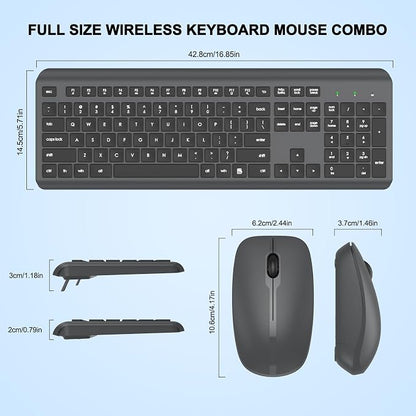 Wireless Keyboard and Mouse Combo, Full-Size Silent Ergonomic Keyboard and Optical Mouse, Long Battery Life, 2.4G Lag-Free Mice Keyboard for Computer, Mac, Laptop, PC, Windows(Gray)