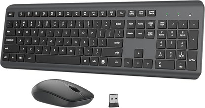 Wireless Keyboard and Mouse Combo, Full-Size Silent Ergonomic Keyboard and Optical Mouse, Long Battery Life, 2.4G Lag-Free Mice Keyboard for Computer,Mac,Laptop,PC,Windows(Gray)