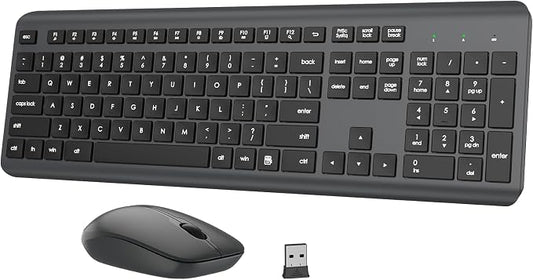 Wireless Keyboard and Mouse Combo, Full-Size Silent Ergonomic Keyboard and Optical Mouse, Long Battery Life, 2.4G Lag-Free Mice Keyboard for Computer,Mac,Laptop,PC,Windows(Gray)