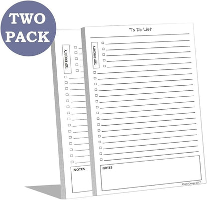 Life Charge To Do List Notepads for Work, Daily Checklist Planner Pads with Priority & Notes, 2 Pack, 100 Pages Total, 8.5 x 5.5 Half Letter, Portrait