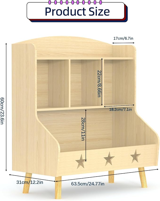 Adompacat Cube Bookshelf Storage Organizer Bookcase, Wide Open Storage Bookcase for Toddlers, Freestanding Display Bookshelve, Modern Toy Shelf for Bedroom, Living Room, Nursery and Classroom(Oak)