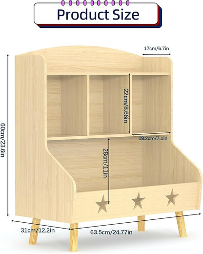 Adompacat Cube Bookshelf Storage Organizer Bookcase, Wide Open Storage Bookcase for Toddlers, Freestanding Display Bookshelve, Modern Toy Shelf for Bedroom, Living Room, Nursery and Classroom(Oak)