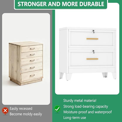 Metal Lateral File Cabinet with Lock,2 Drawer Steel Wide Filing Organization Storage Cabinets,Filing Cabinet for Legal/Letter/A4/F4 Size with Hanging Files&Key,Lockable Cabinet for Home Office,White