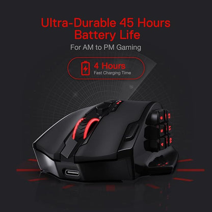 Redragon M913 Impact Elite Wireless Gaming Mouse, 16000 DPI Wired/Wireless RGB Mouse with 16 Programmable Buttons, 45 Hr Battery and Pro Optical Sensor, 12 Side Buttons MMO Mouse
