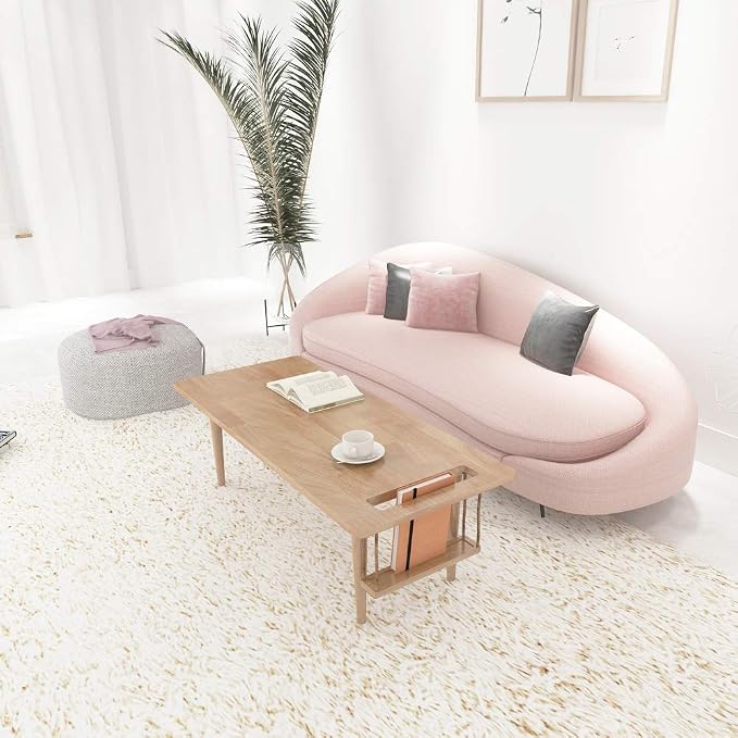 WoodShine Mid Century Modern Mini-Swing Wooden Coffee/Tea Table, Japanese Accent Floor Desk, Real Solid Wood Cafe Table with Storage for Home Living Room,Office, Length of 47.25 inches,Natural