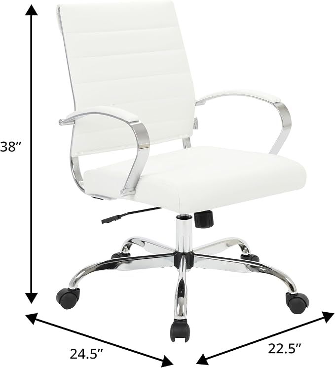 LeisureMod Benmar Leather Office Desk Chair, Mid-Back Ergonomic Swivel Chair with Lumbar Support, Adjustable Height, Tilt Lock, Cushioned Seat & Back, Home Office Task Chair (White, Single)