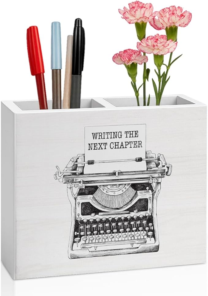 Writer Gifts for Authors Women Men Writer Office Decor Writing the Next Chapter Wooden Pencil Holder desk decor for Office Home Holder2827