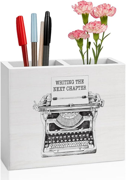 Writer Gifts for Authors Women Men Writer Office Decor Writing the Next Chapter Wooden Pencil Holder desk decor for Office Home Holder2827