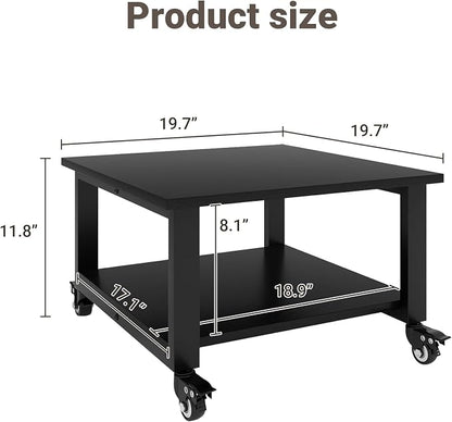 Natwind 2 Tiers Office Movable Laser Printer Copier Stand Cart Under Desk Heavy Duty Dark Brown Rolling Table with Storage Floor-Standing Holder on Wheels Fax Paper Organizer Shelf for Home (Black)