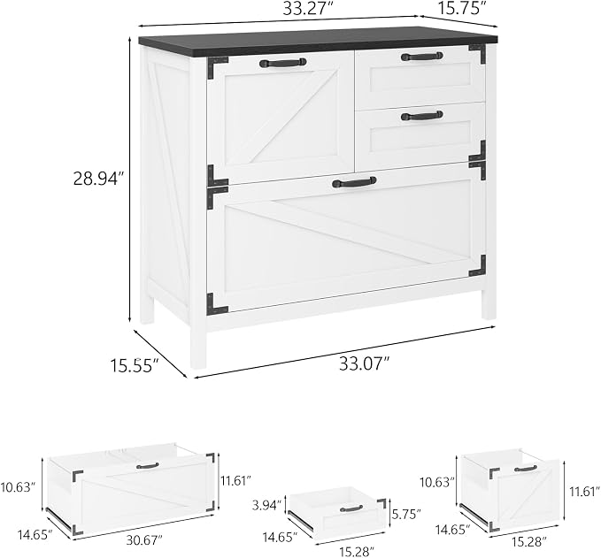 Halitaa Lateral File Cabinet with 4 Drawers Farmhouse File Cabinet for Letter/Legal/A4 Size Hanging Files, Large Wood File Storage Cabinets Printer Stand for Home Office Cabinet, White and Black