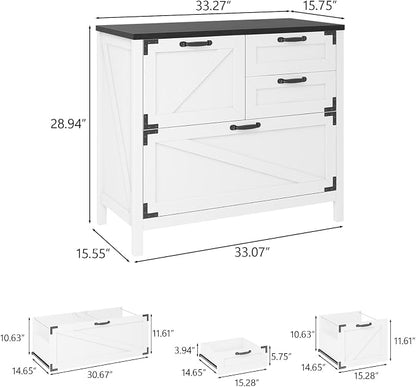 Halitaa Lateral File Cabinet with 4 Drawers Farmhouse File Cabinet for Letter/Legal/A4 Size Hanging Files, Large Wood File Storage Cabinets Printer Stand for Home Office Cabinet, White and Black
