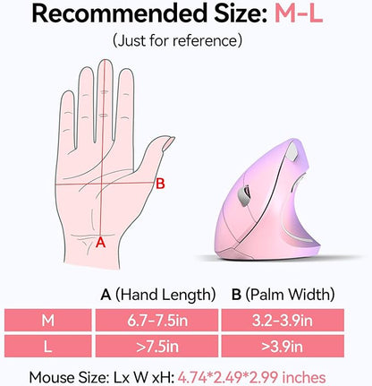 TECKNET Ergonomic Mouse, Wireless Bluetooth Vertical Mouse, 4800 DPI Optical Tracking, 6 Adjustable DPI, Quiet Clicks, 2.4GHz with USB A Receiver, 12 Months Battery, 6 Buttons, Wide Compatibility