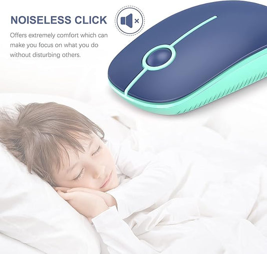 VssoPlor Wireless Mouse, 2.4G Slim Portable Computer Laptop Mouse with Nano Receiver Quiet Silent Optical Mice for Notebook, PC, Laptop, Computer-Blue and Green