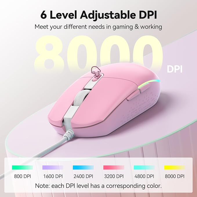 TECKNET Wired Mouse - USB Corded Mouse with RGB Backlit Full Size Optical Silent Mouse with Side Buttons,LED Plug and Play Wired Connection Office Mice for Desktop,PC,Laptop