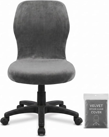 Deisy Dee Velvet Stretch Armless Office Chair Covers - Colorful Stretch Slipcover for Desk Chairs (Dark Grey)