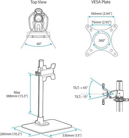 StarTech.com Single Monitor Stand, Adjustable, Supports UHD, iMac and Apple Thunderbolt Displays from 12'' to 34" (30.9lb/14kg), Premium Single Screen VESA Monitor Mount Stand, Silver, TAA