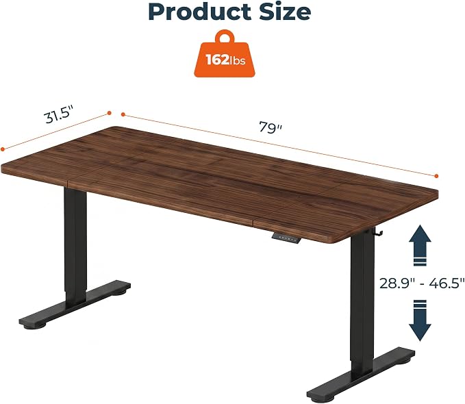Electric Height Adjustable Standing Desk 79 x 31 Inch Home Office Computer Desk 2 Box Packaging with Memory Preset Cup Holder and Cable Management, Walnut