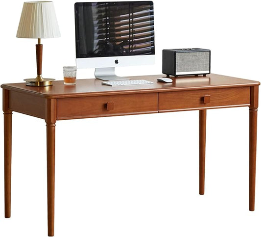 100% Solid Wood Desk Home Office Desk Mid Century Modern Writing Computer Desk with Drawer (55.1")