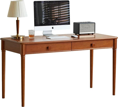Solid Wood Computer Desk, Mid-Century Modern Home Office Desk with Drawers for Study, Working, Home Office 55" W