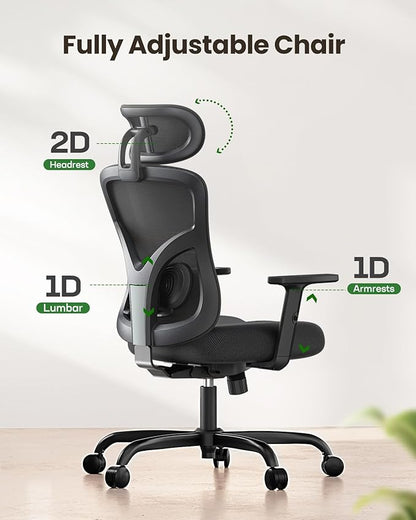 Marsail Ergonomic Office Chair Ergonomic Gaming Chair with Lumbar Support, 2D Headrest, Adjustable Armrests, Contoured Seat Cushion, Computer Desk Chair with Wheels for Home and Office, Pack of 3