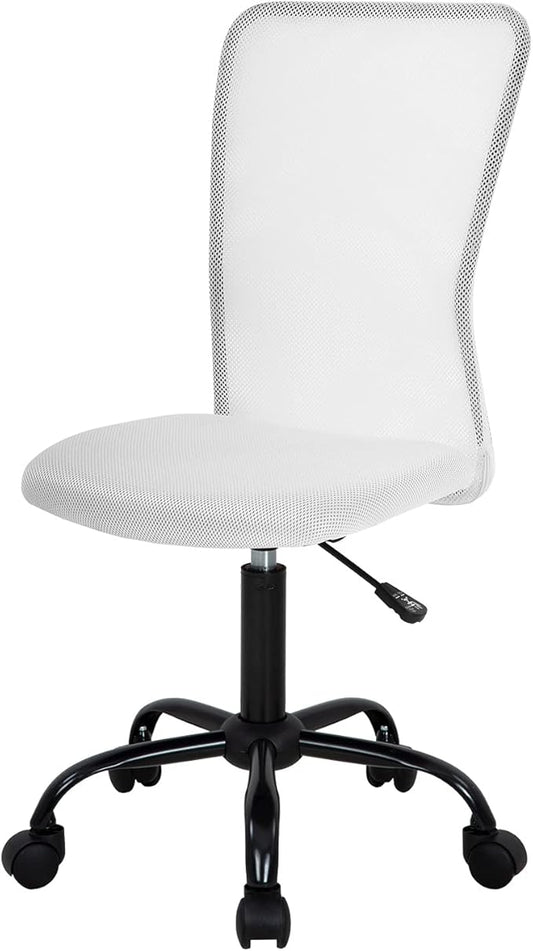 FDW Home Office Chair Mid Back Mesh Desk Chair Armless Computer Ergonomic Task Rolling Swivel Chair Back Support Adjustable Modern with Lumbar Support,White