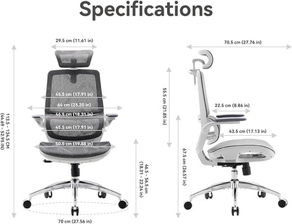 SIHOO M59AS Ergonomic Office Chair, Desk Chair with 3D Flip-up Armrests, Computer Chair with Dual Back Design and Adaptive Dynamic Lumbar Support Grey