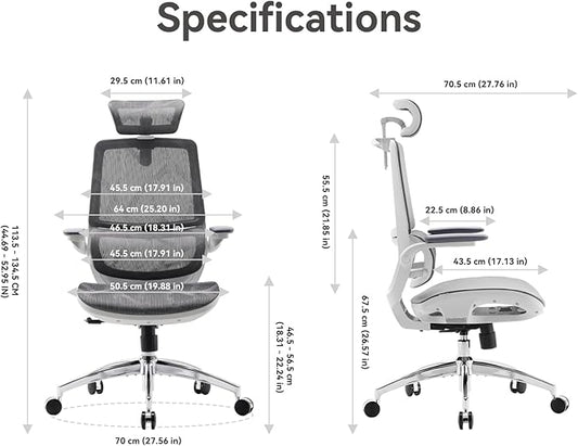 SIHOO M59AS Ergonomic Office Chair, Desk Chair with 3D Flip-up Armrests, Computer Chair with Dual Back Design and Adaptive Dynamic Lumbar Support Grey