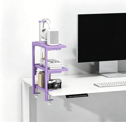 2-Tier Desk Shelf, Expandable Under Desk Storage, Clamp on Desk Shelf, Desktop Accessories for Offices, Study Rooms, and Game Rooms (Purple)