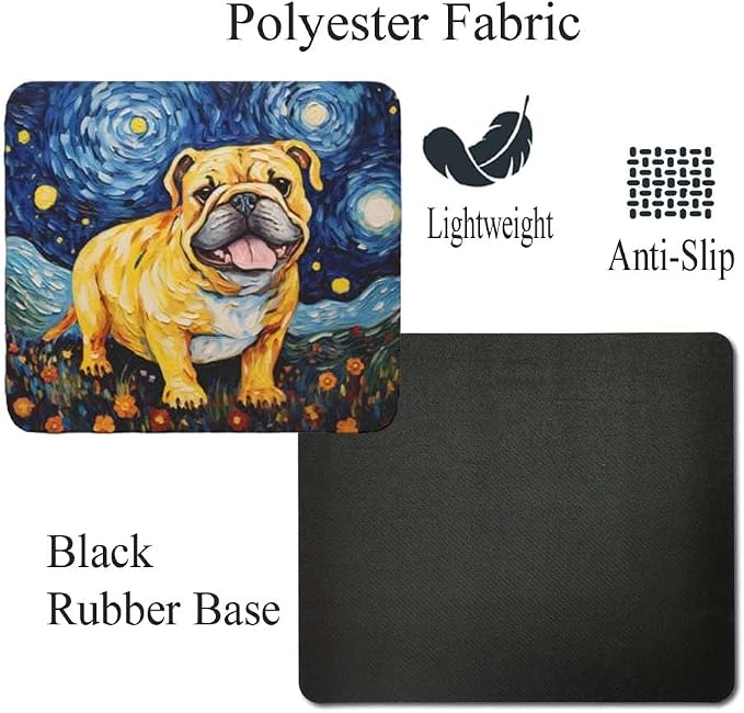 Starry Night Dog Mouse Pad for Home Office Gaming Working Desk Computer Desktop Accessories Non-Slip Rubber Mouse Pad for Dog Lovers (Bulldog)