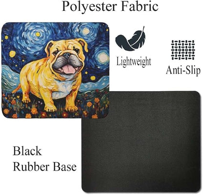 Starry Night Dog Mouse Pad for Home Office Gaming Working Desk Computer Desktop Accessories Non-Slip Rubber Mouse Pad for Dog Lovers (Bulldog)