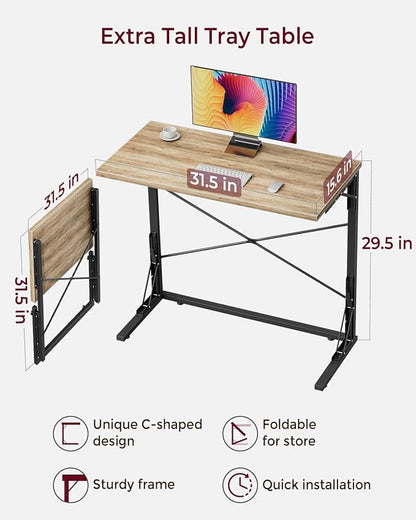 Vantic 31.5" Folding Desk, Foldable TV Tray Table for Eating on Couch, Extra Large TV Dinner Trays, Portable Fold Computer Writing Desk Table for Home Office, Greige