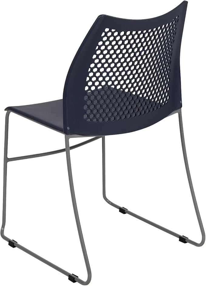 Flash Furniture Hercules Series Contoured Lobby Chairs with Air-Vent Honeycomb Backs, Ergonomic Stacking Chairs for Offices, Set of 5, Navy