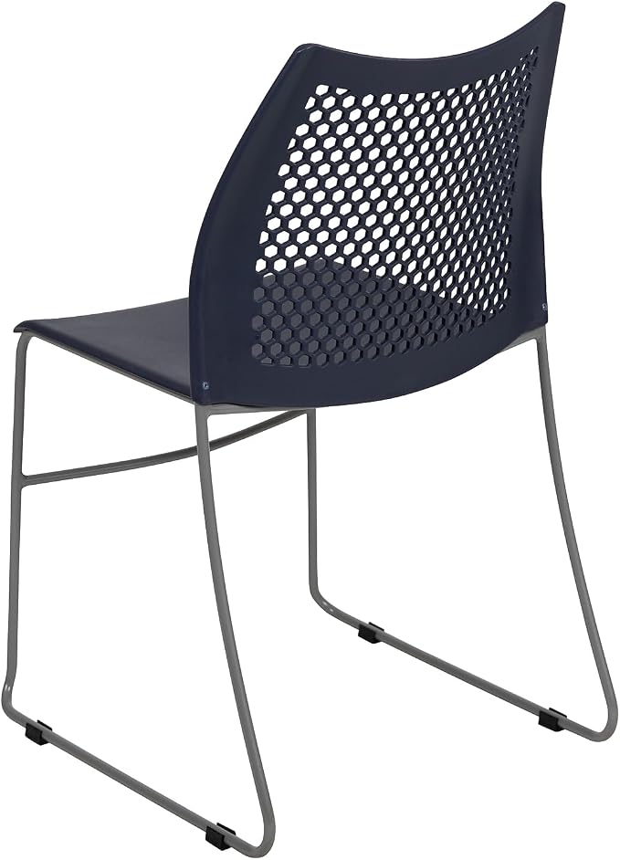 Flash Furniture HERCULES Series 661 lb. Capacity Navy Stack Chair with Air-Vent Back and Gray Powder Coated Sled Base