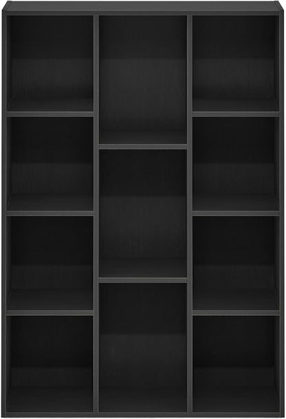 Furinno LUDER Book Shelf, 11-Cube Bookshelf, Reversible Bookcase, 9.4 x 29.1 x 41.7, Easy Assembly, for Living Room, Bedroom, Home Office, Blackwood