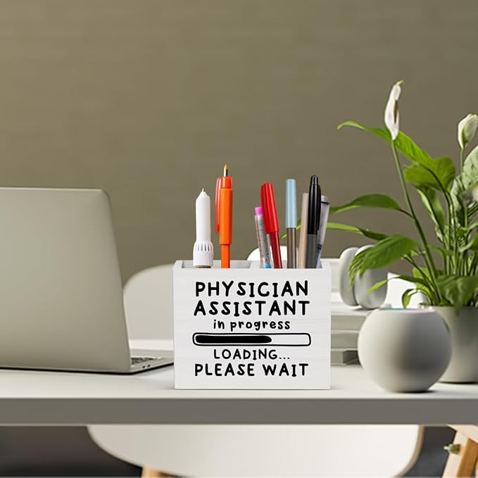 Physician Assistant Office Decor Physician Assistant in Progress Office Decoration PA School Gifts for Women Men Wooden Pencil Holder, Medical Student Gifts Desk Decor