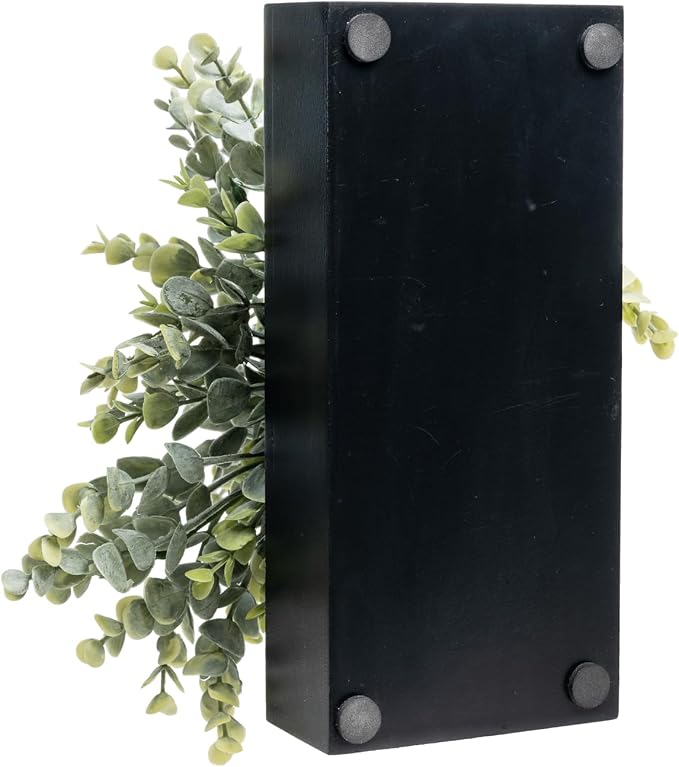 MyGift Artificial Eucalyptus Plant in Black Wood Decorative Planter Pot, Realistic Faux Indoor Greenery in Container for Tabletop Centerpiece Décor