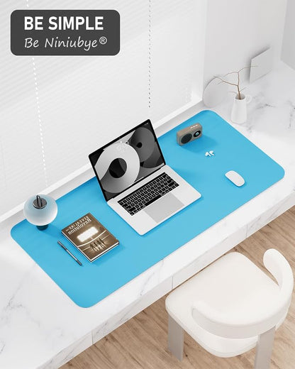 Desk Pad, 35.5" x 17" PU Leather Non-Slip Desk Mat Large Mouse Pad for Desktop, Waterproof Laptop Computer Writing Mat for Office, Home, Work, Gaming, Aqua Blue