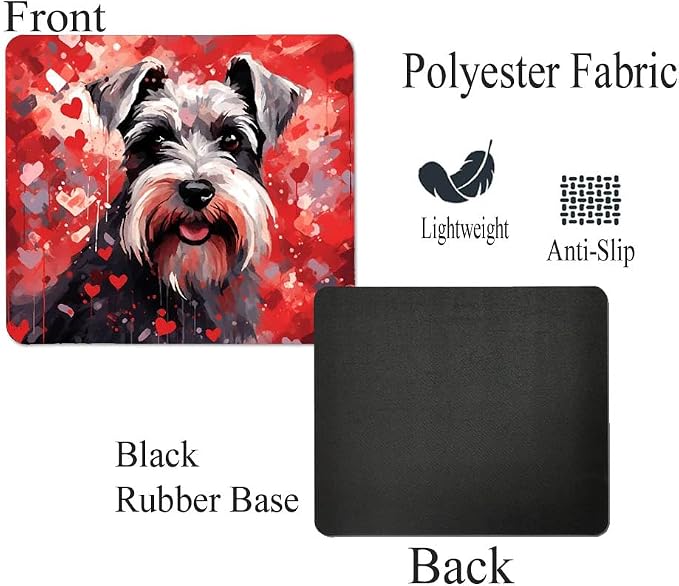 Miniature Schnauzer Mouse Pad Dog with Red Hearts Pattern Non-Slip Rubber Mouse Pad Puppy in Love Mouse Pad for Home Office Work Desk Computer Desktop Laptop for Dog Lovers
