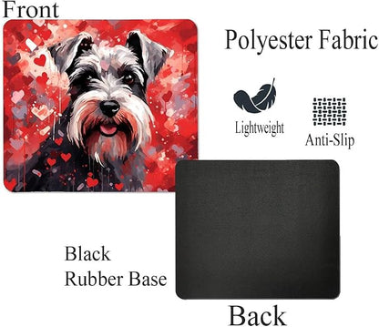 Miniature Schnauzer Mouse Pad Dog with Red Hearts Pattern Non-Slip Rubber Mouse Pad Puppy in Love Mouse Pad for Home Office Work Desk Computer Desktop Laptop for Dog Lovers