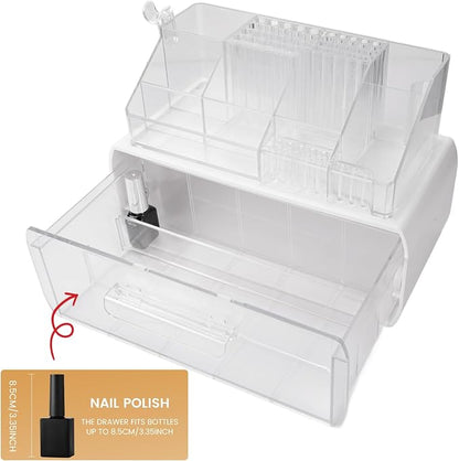 Wilfniee 2-Tier Nail Tech Desk Organizer with Drawer for Polish, Brushes, Drill Bits