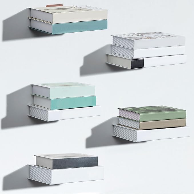 Jetec 6 Pack Invisible Floating Bookshelf Wall Mounted Floating Bookshelves Heavy Duty Book Organizers Hidden Book Shelf Metal Shelves Holder for Books Bedroom Living Room Home Office (Silver Grey)