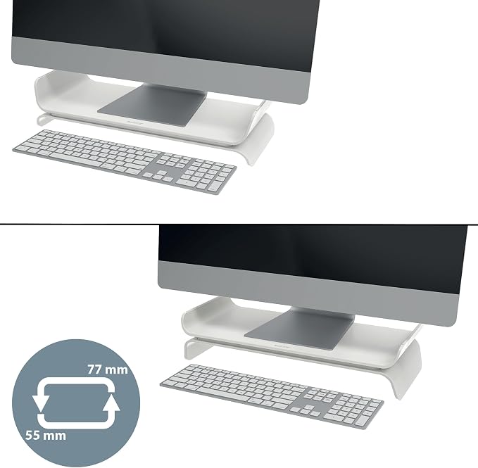Leitz Ergo 65040085 Adjustable Monitor Stand with 2 Height Settings, 20.8 x 11.2 x 48.3 cm, Light Grey