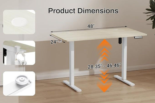 Standing Desk Electric Height Adjustable Desk 48 x 23.6 Inches Sit Stand up Desk, Computer Home Office Desk Memory Preset with Two-Piece Desktop (Natural, 48 * 24 Inch)