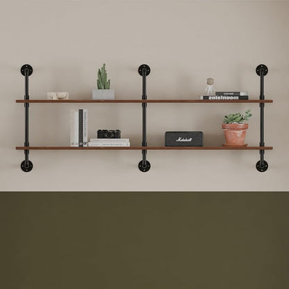 HDDFER Floating Shelves Wall Bookshelf Industrial Pipe Shelving Shelves Real Wood Planks 70 inch Rustic Wall Shelves Hanging Bookshelves Farmhouse Kitchen Bar Shelving
