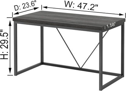 FOLUBAN Home Office Desk, Industrial Vintage Computer Desks, Rustic Wood and Metal Study Writing Table, Simple Work Gaming PC Desk for Bedroom Living Room, Dark Gray 47 Inch