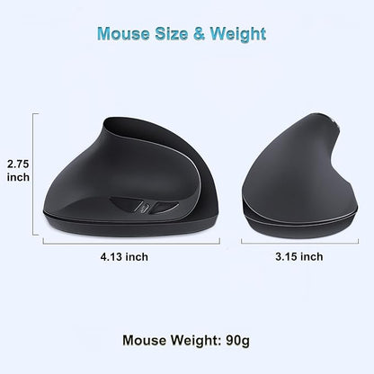 SUNGI Left-Handed Mouse,2.4GHz Ergonomic Vertical DPI 800/1200/1600 Wireless Mouse with USB Receiver for Left Hand,Black