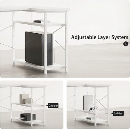 Maihail 47" Computer Desk with Drawers, Desks for Bedrooms, Writing Desk with Storage, Work Desk for Small Space, White